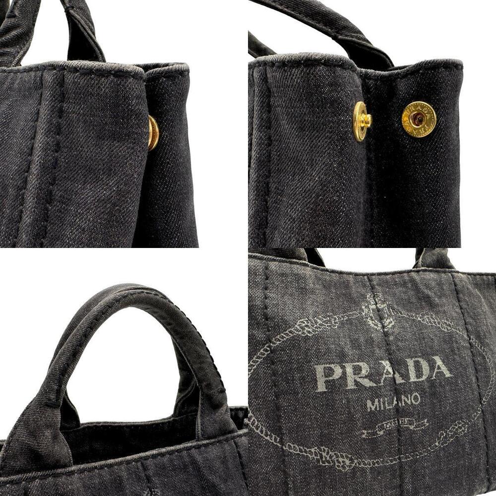 Prada Canapa Canvas Handbag Shoulder Bag Dark Gray Gold - Picture 4 of 4